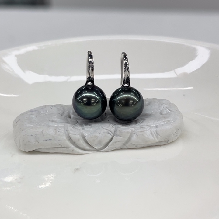 银S925镶嵌耳饰海水珍珠8-9