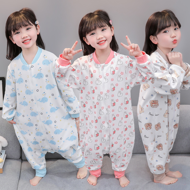 儿童连体睡衣春秋薄款男女宝宝睡袋分腿防踢被婴儿纯棉小孩家居服