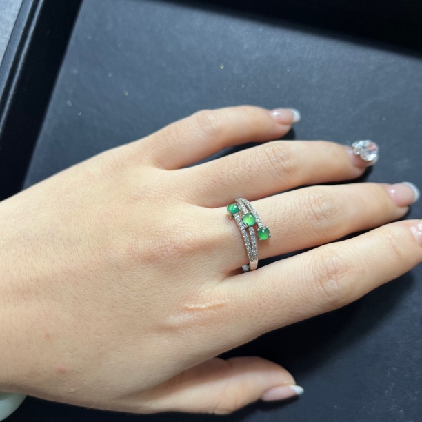 天然缅甸翡翠A货冰绿百搭排戒戒指