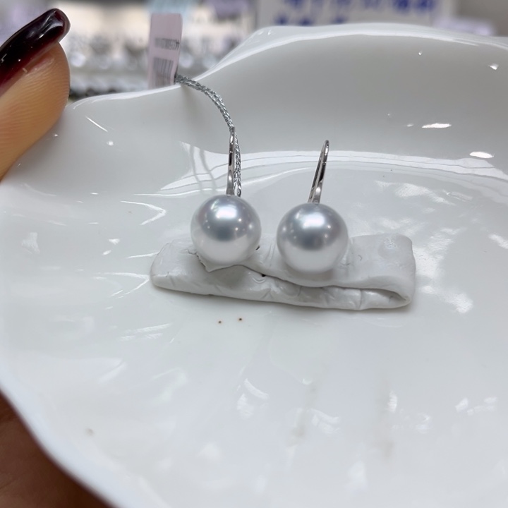海水珍珠耳饰18K金镶嵌9-10mm