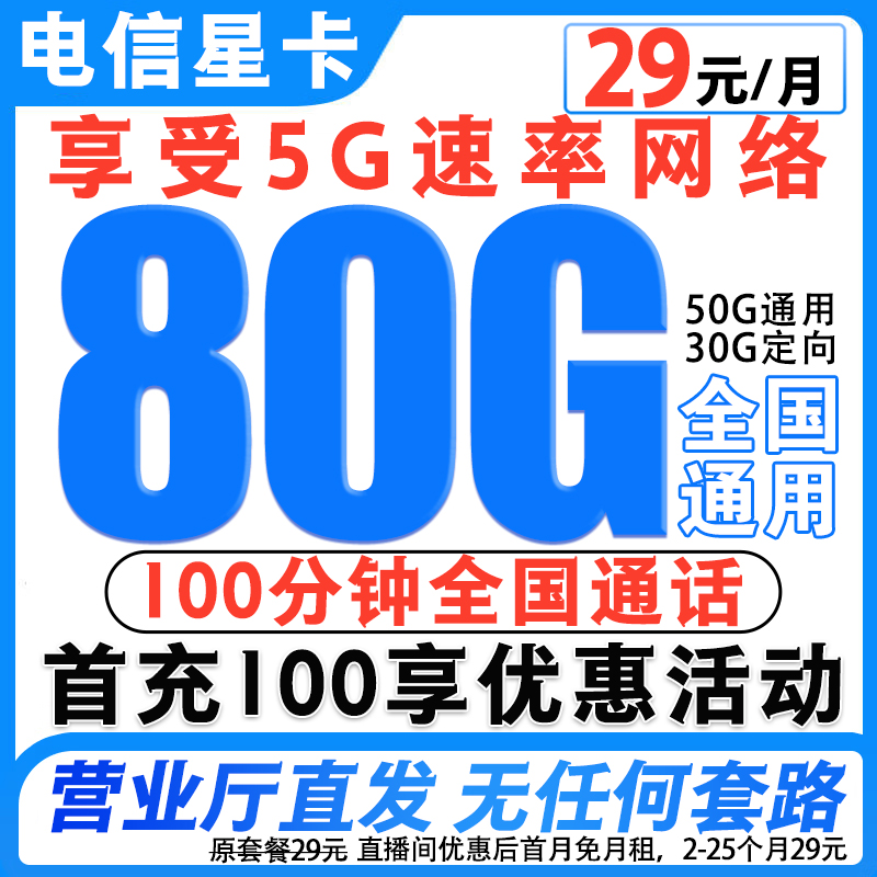  电信星卡大流量全国不限速上网卡通话手机卡5G号卡学生电话卡-5