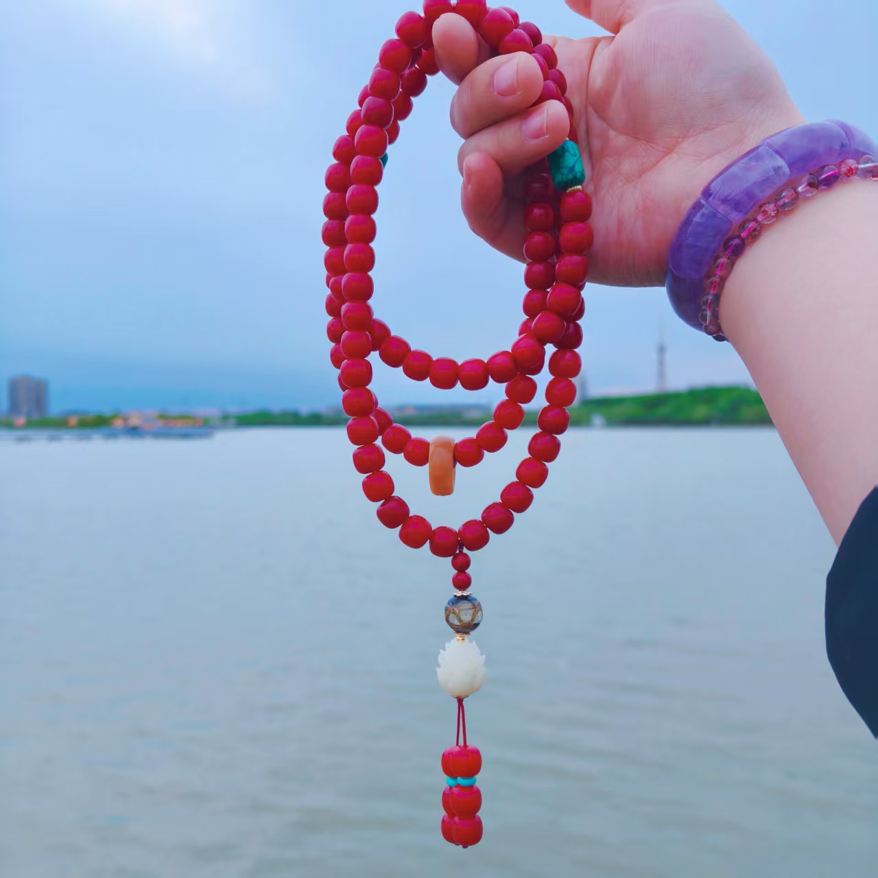 丹茗直发——108颗菩提念珠 香灰琉璃吊坠款 家居挂饰