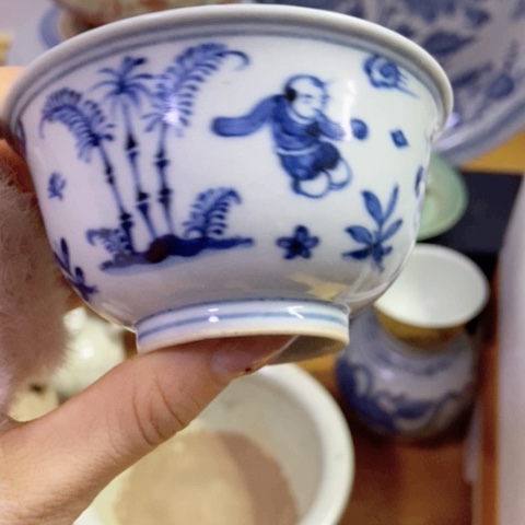 瓷片池*赞青花人物主人杯子