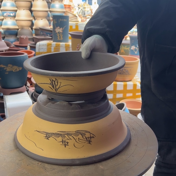 紫砂宜兴紫砂花盆30+25黄碗