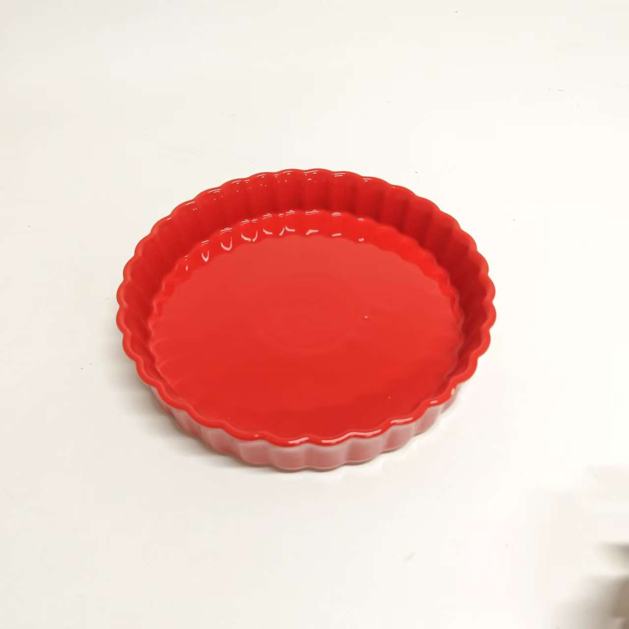 【直径24cm】摩瑟家居【红色竖棱花边大盘】HAZC陶瓷手工