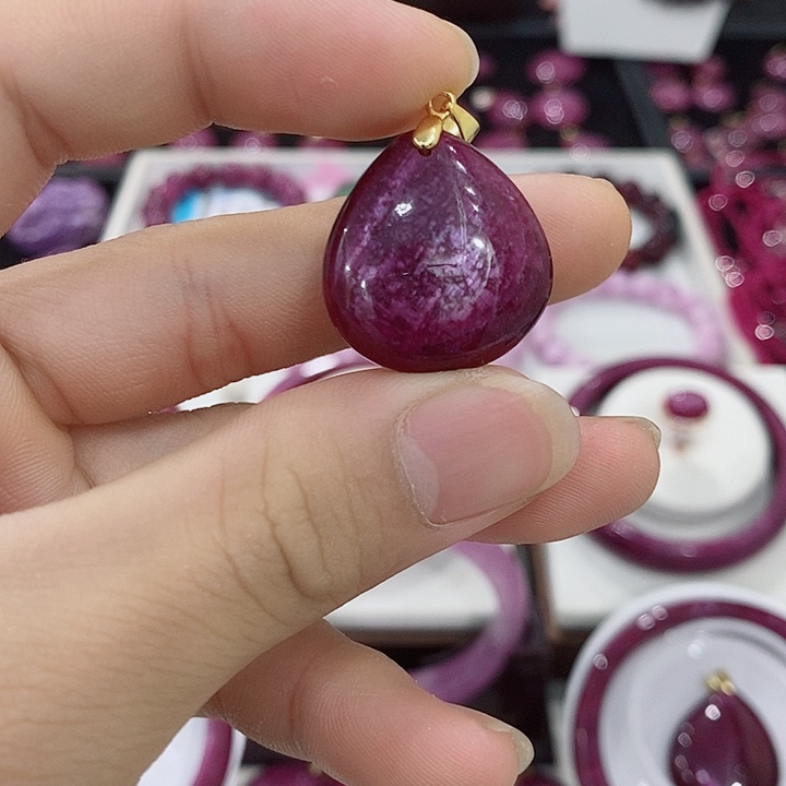 红宝石吊坠银S925镶嵌