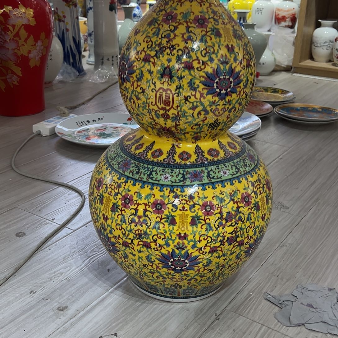 陶摆件65cm缠枝莲黄色葫芦
