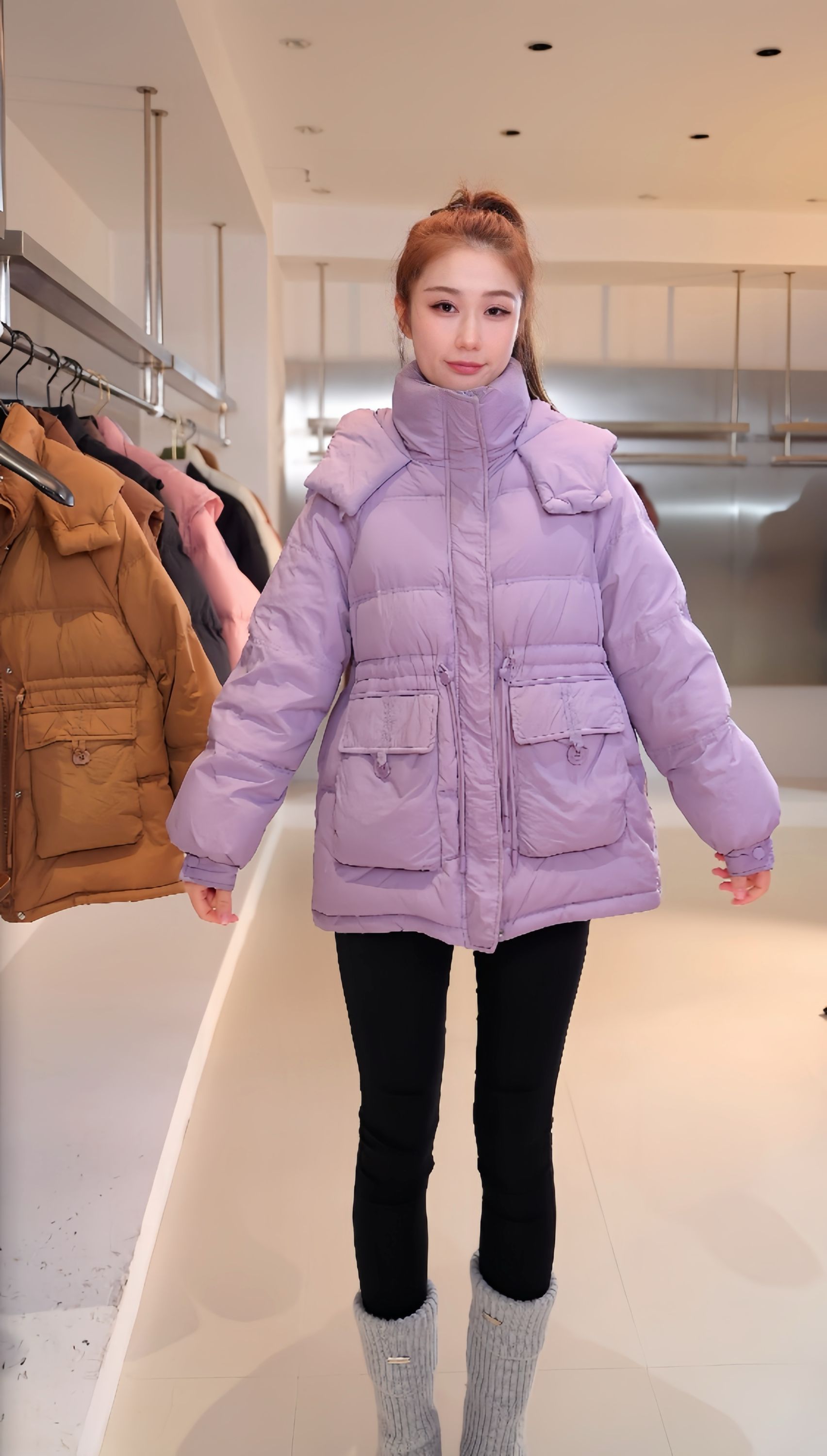 H03冬季半粒扣短款羽绒服女休闲百搭韩版连帽收腰外套显瘦保暖