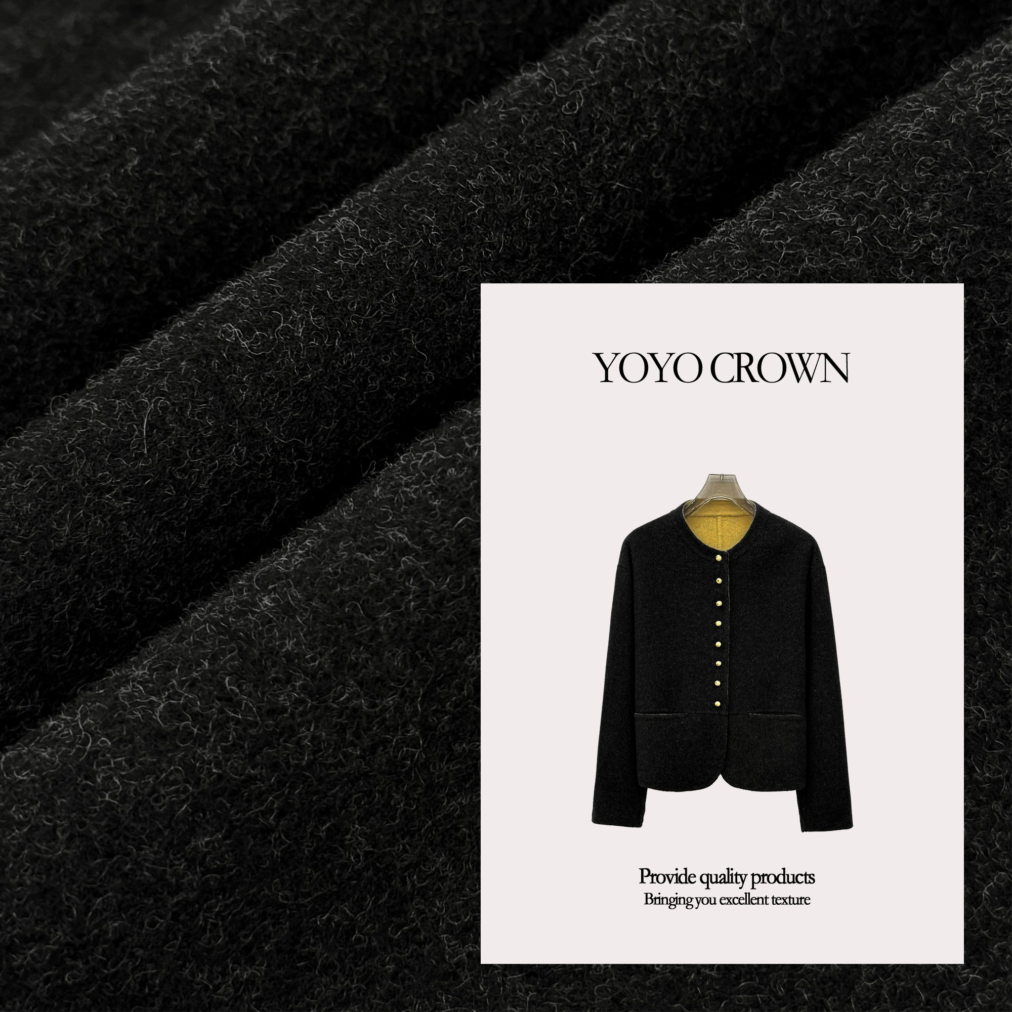 YOYOCROWN 摇粒绒山羊绒短款双面圆领澳毛小香风短外套