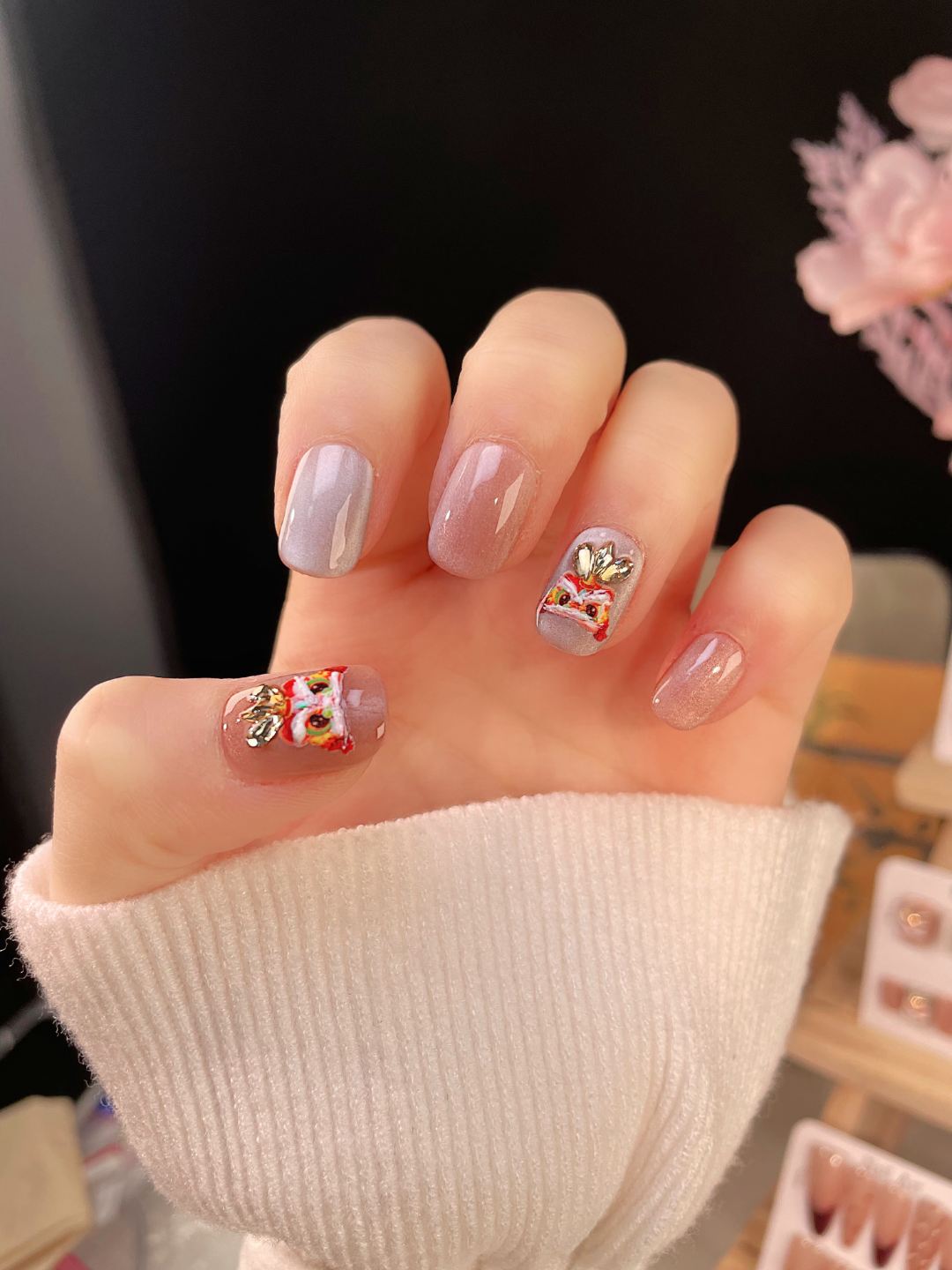 【新年醒狮】纯手工新年短款穿戴美甲轻奢高级穿戴美甲气质穿戴甲