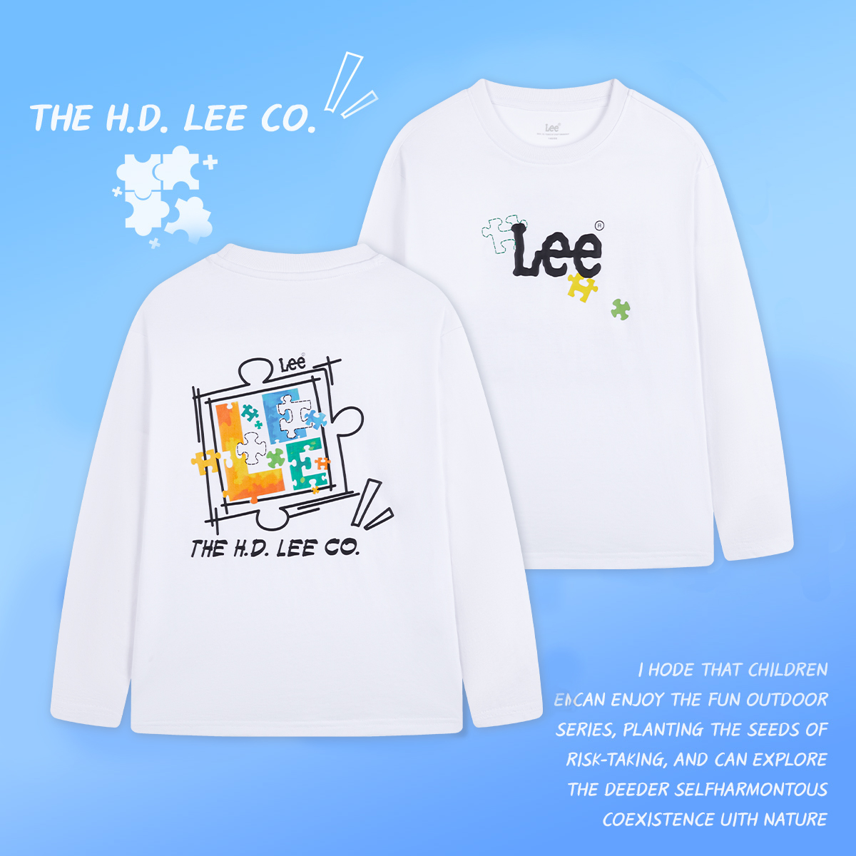 Lee儿童春季logo男女同款长袖T恤纯棉圆领长袖时尚潮LK5X1SUT0083