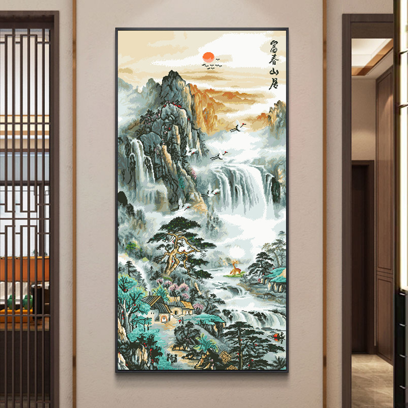 【350/]手工款：玄关富春山居图十字绣客厅34色线绣