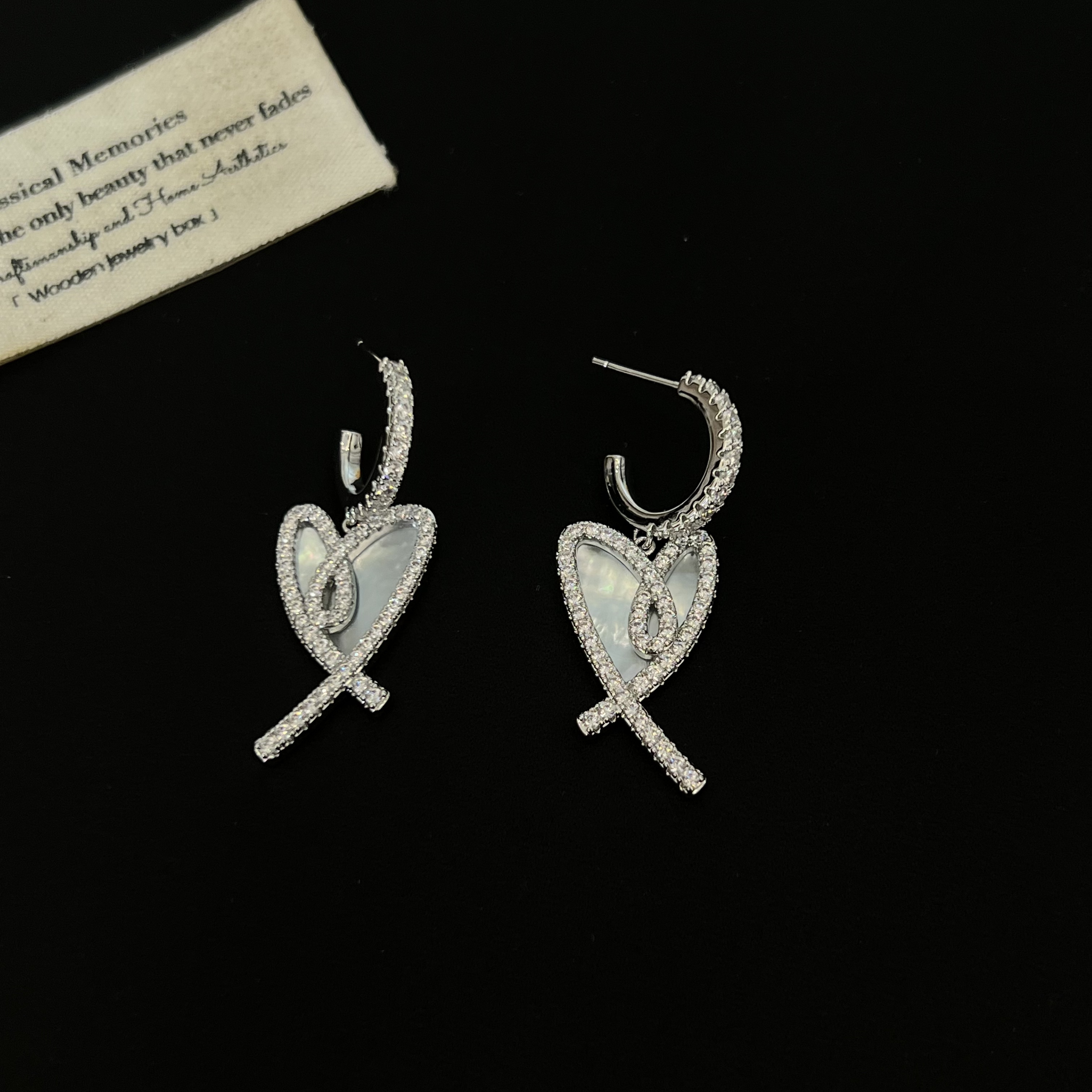 铜合金耳饰 精致气质爱心贝面银色耳环6652