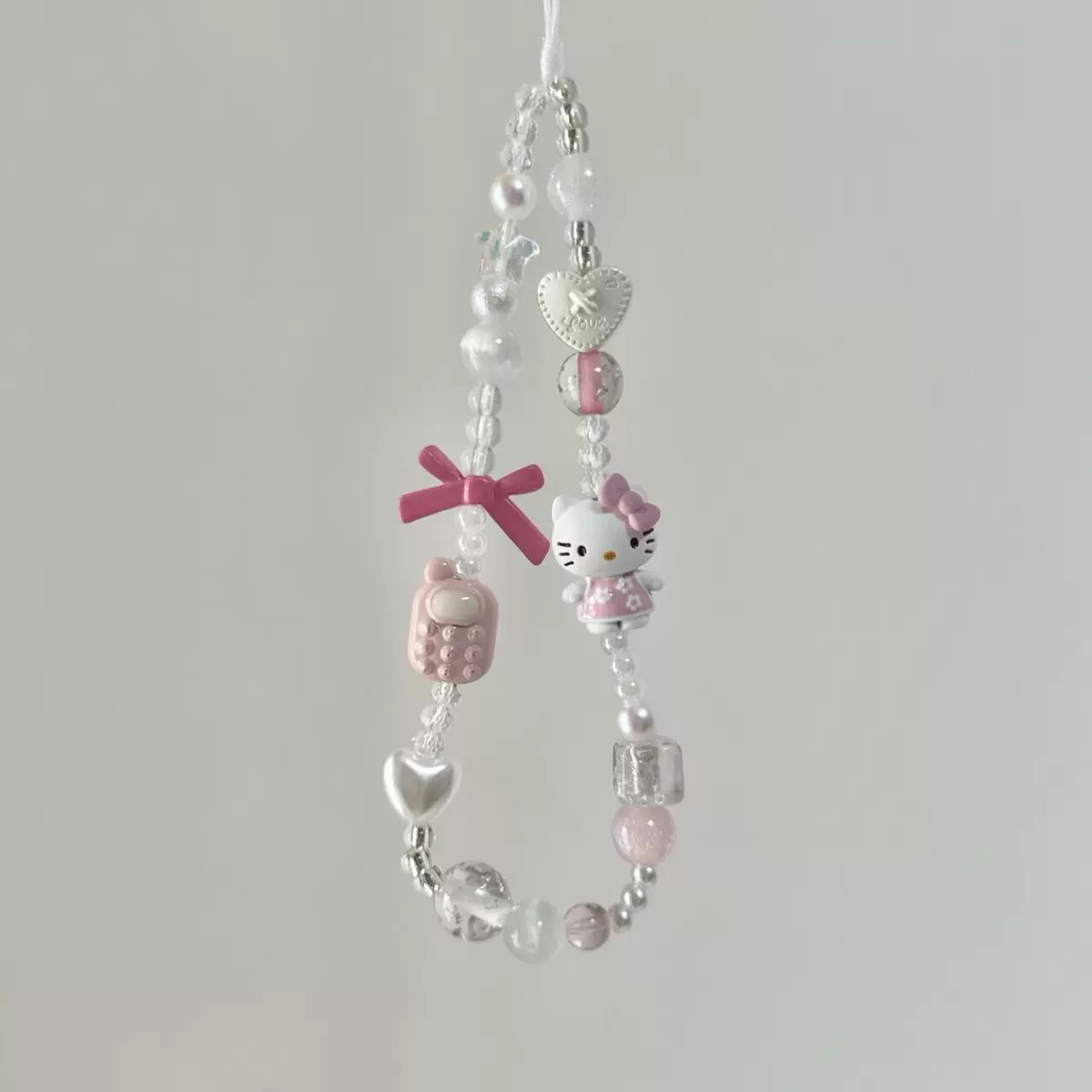 粉色kt猫手机链串珠挂绳可爱通用手机壳百搭防摔挂链少女ins小熊