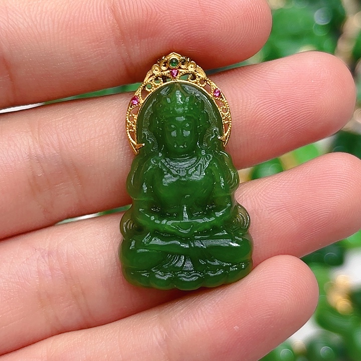 和田玉（碧玉）颈饰18K金镶嵌