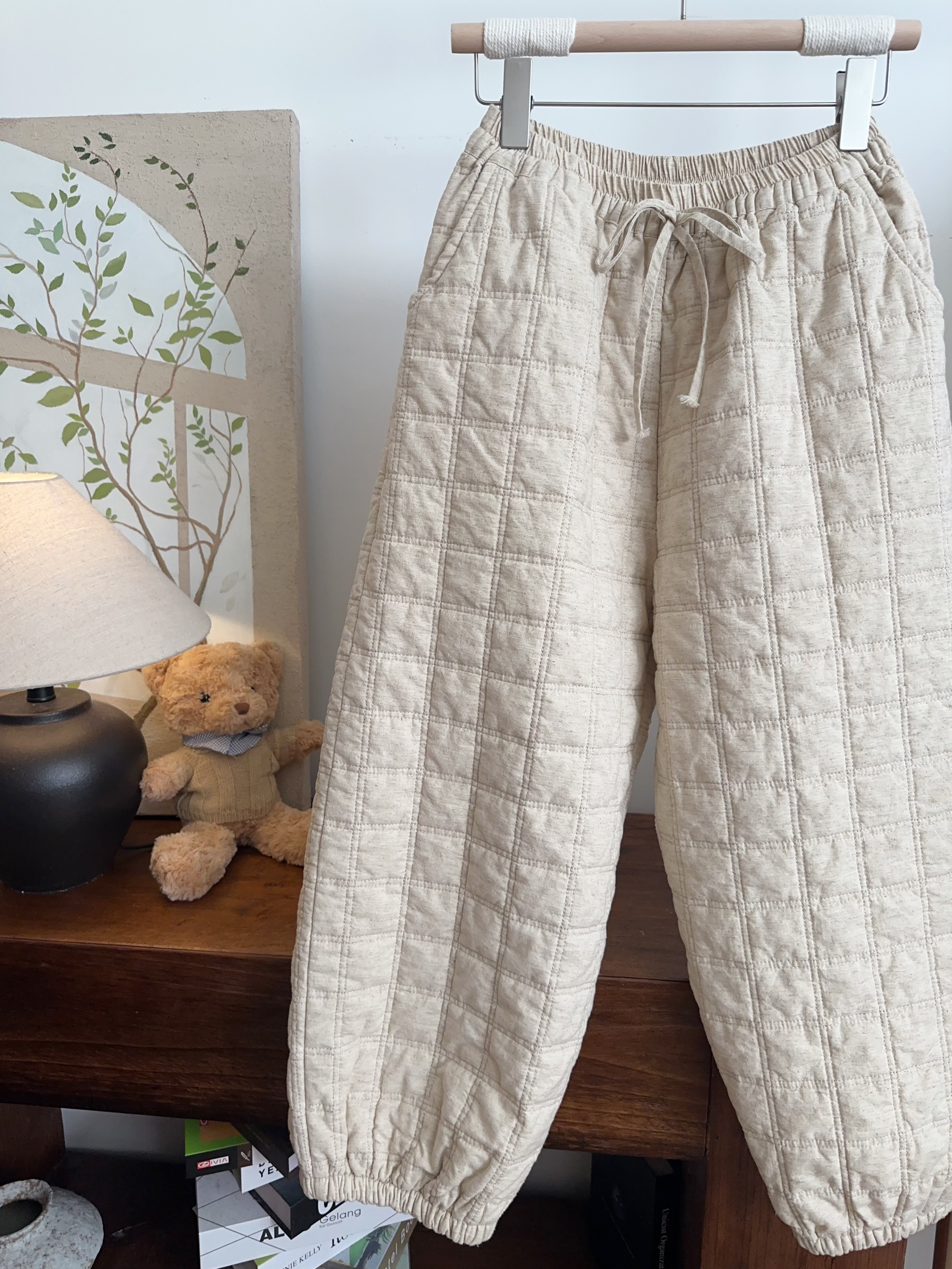 可衣-【格子棉裤】森系直筒夹棉裤子宽松加厚柔软舒适百搭纯色