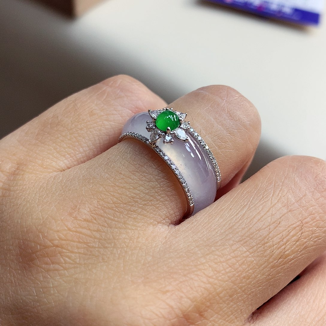 翡翠戒指18K金镶嵌12号一套