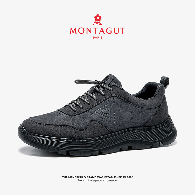 梦特娇头层牛皮男鞋时尚休闲鞋运动户外复古商务男鞋软底00529P