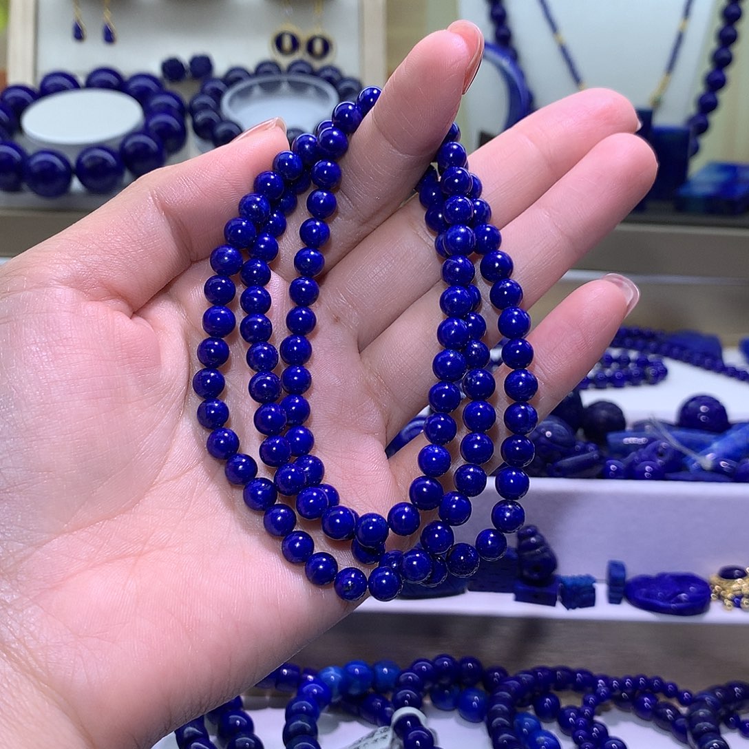 青金石未镶嵌天然原矿圆珠108珠6m +