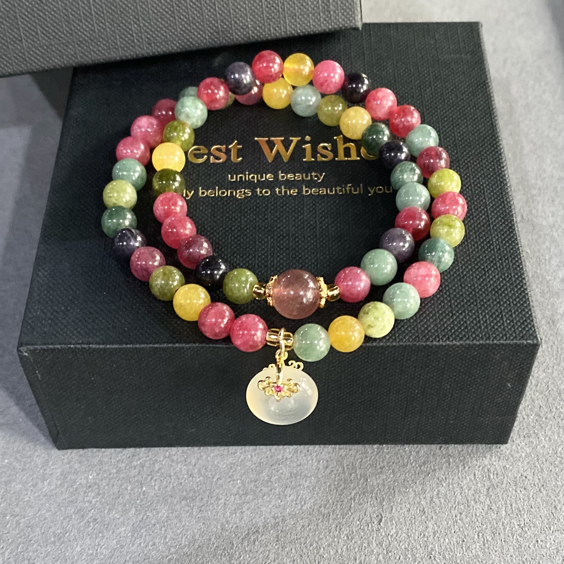 碧玺双圈搭玉髓平安扣手串原创气质手链（多样性发一件）B-45