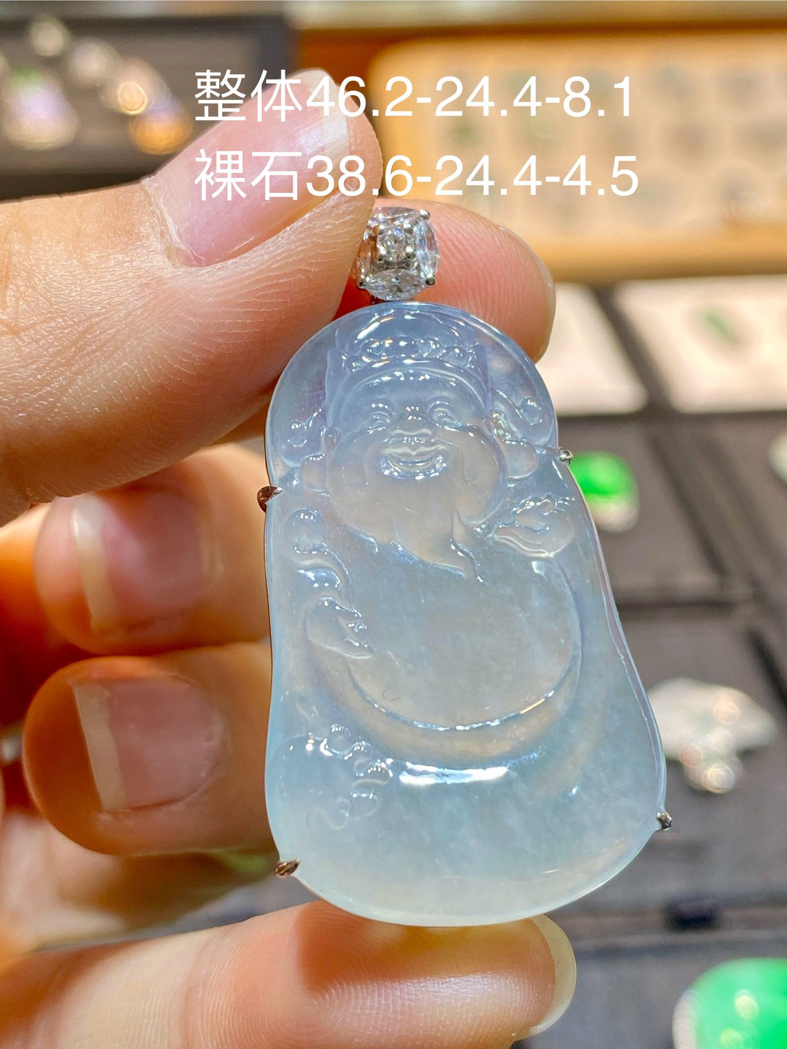 一刀切简约大气财神冰胶块18k金镶嵌天然缅甸翡翠 档口实拍