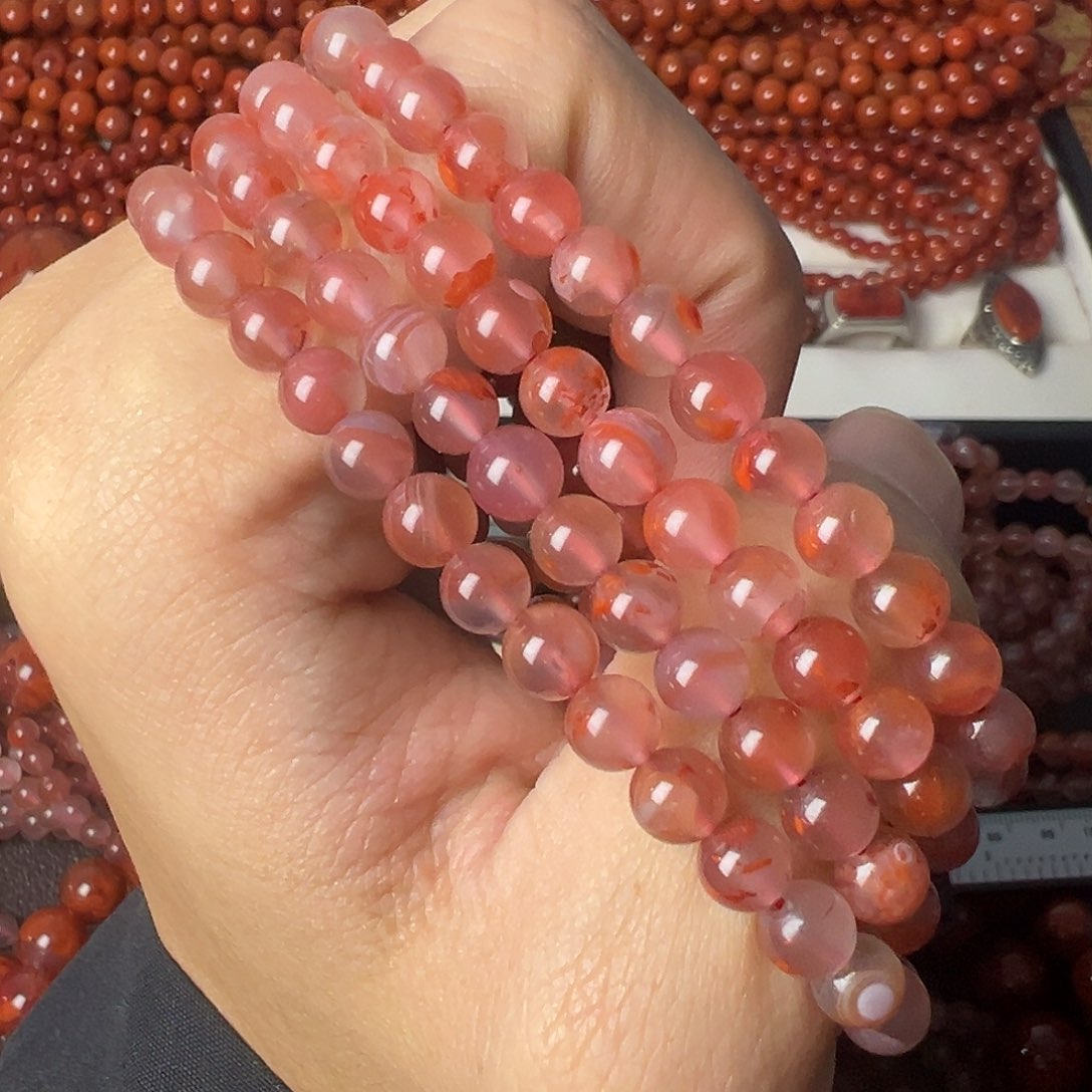 未镶嵌手链多圈卡6微瑕 紫底飘花南红玛瑙