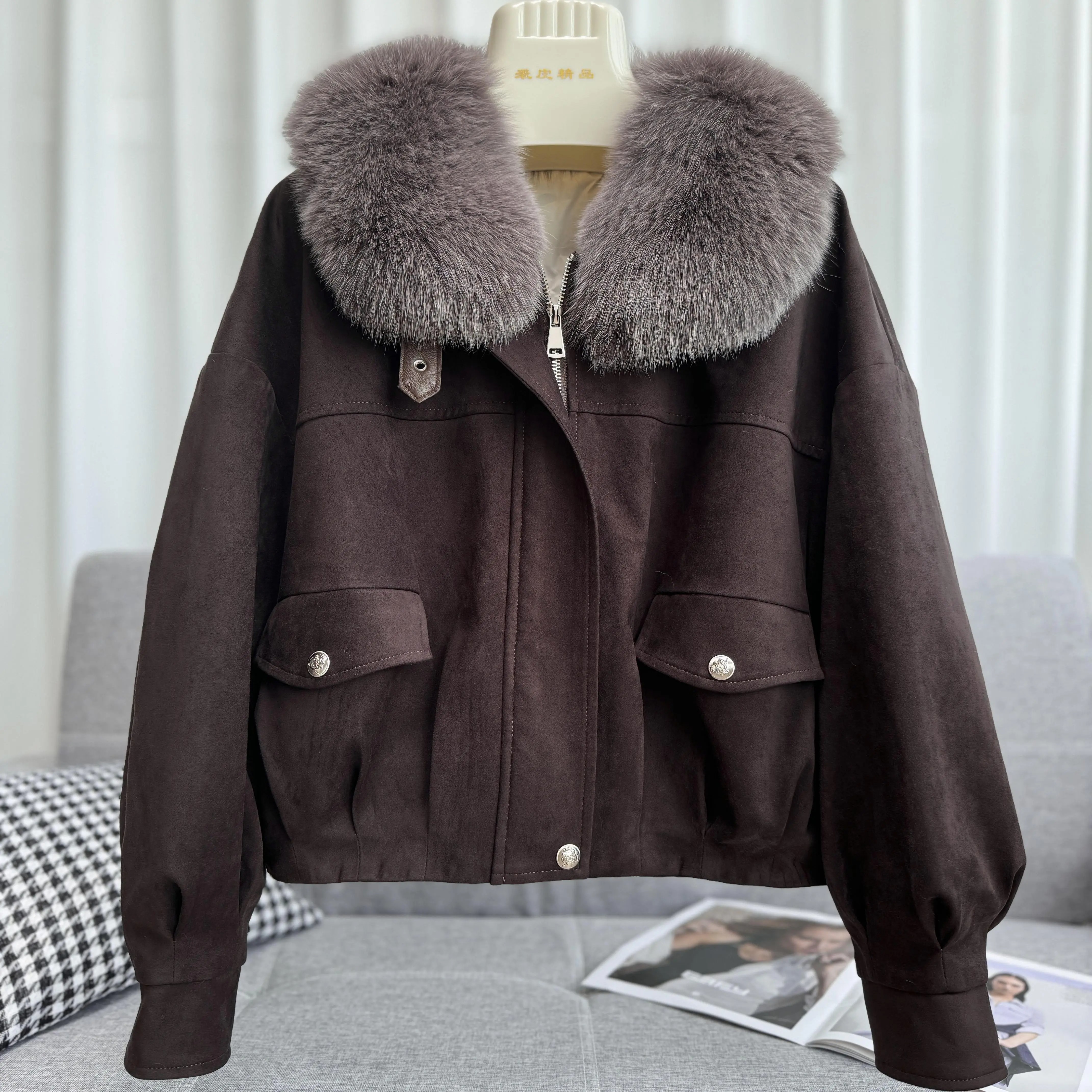 【纪朵研】冬季新款1643小香风短款通勤风连帽女POLO领常规长袖外套