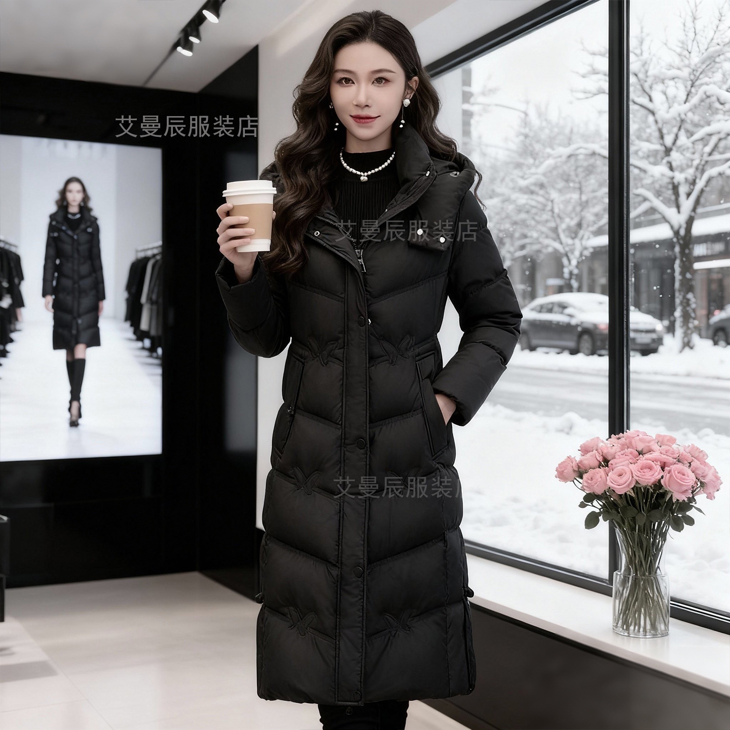 2025年国风时尚加厚保暖棉服外套洋气过膝款修身显瘦棉袄