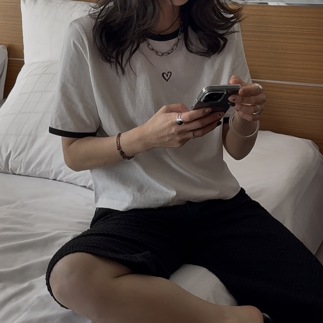 ｛귤 언니｝si韩系刺绣小心心撞色短袖T恤