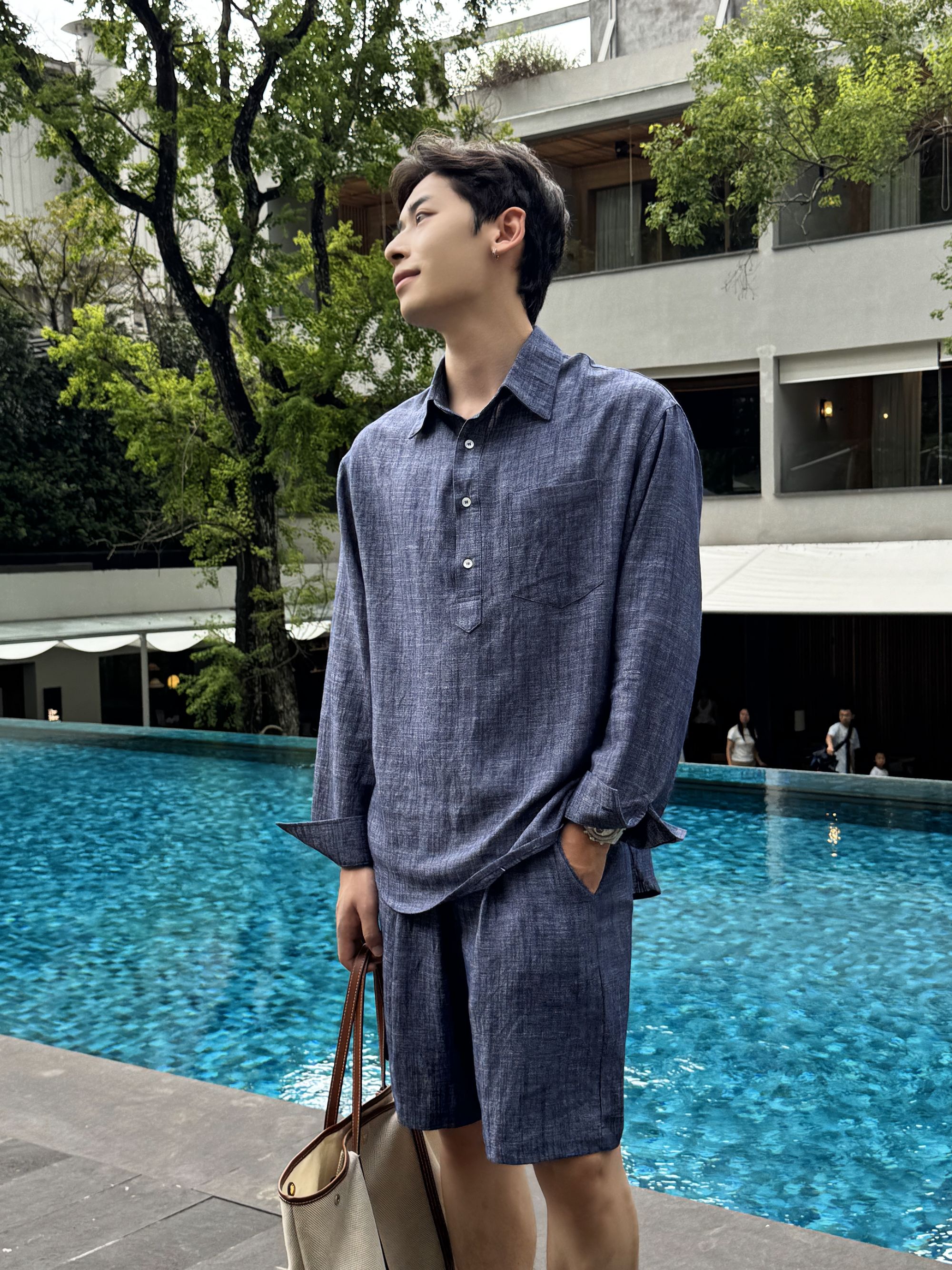 『都市主角』复古老钱风亚麻衬衫纯色简约宽松长袖套装两件套