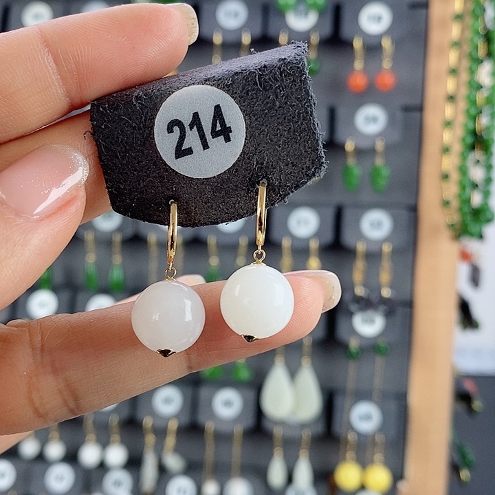 和田玉耳饰18K金镶嵌