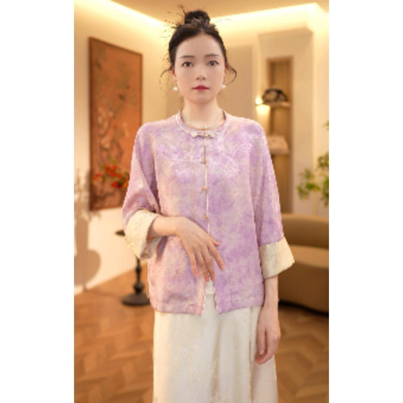 2025新中式提花双面春夏款国风百搭盘扣外套-2025A0161-欢欢