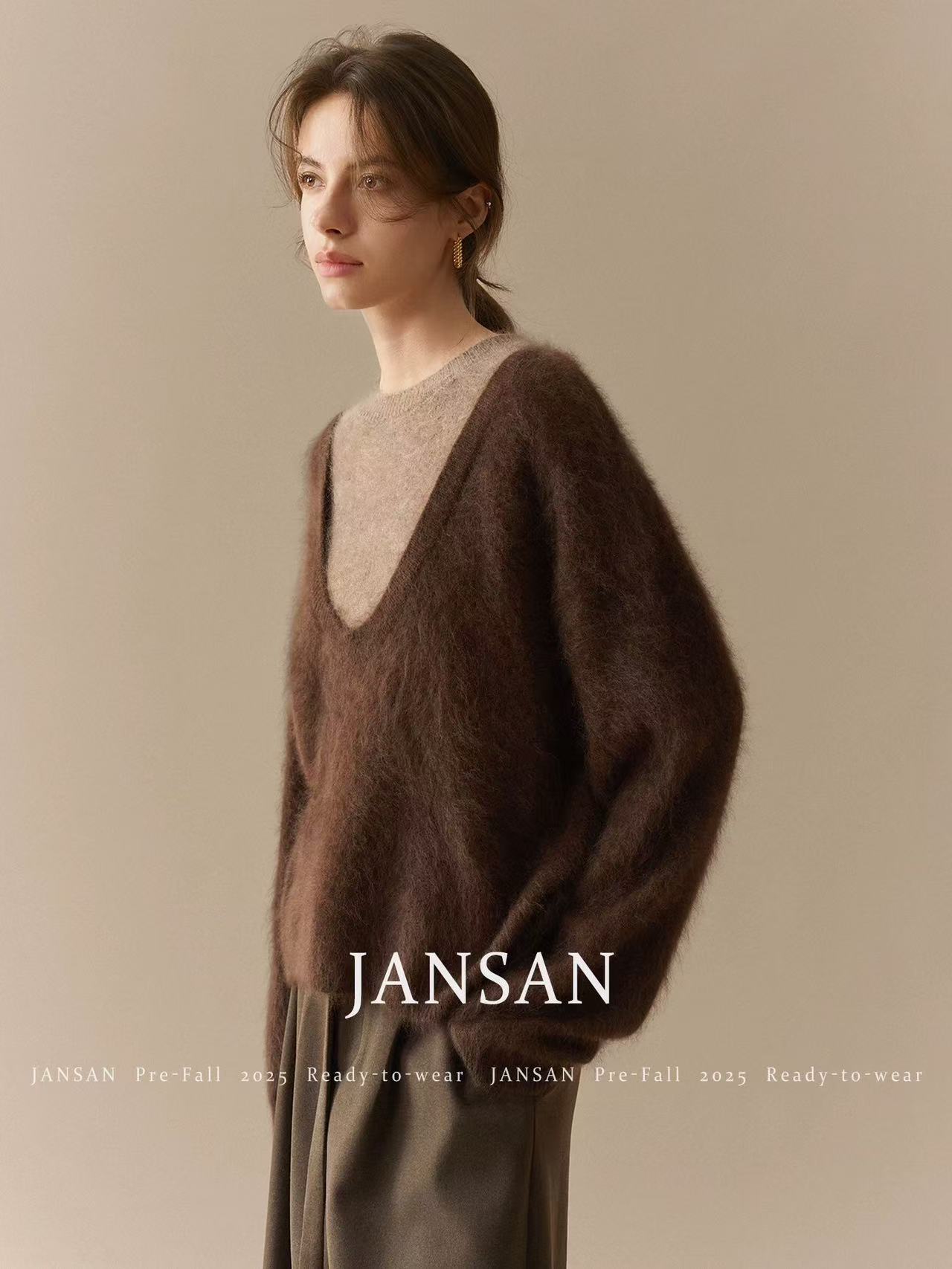 假两件~100纯羊毛《衣长60胸围60》拉绒工艺毛衣FF51