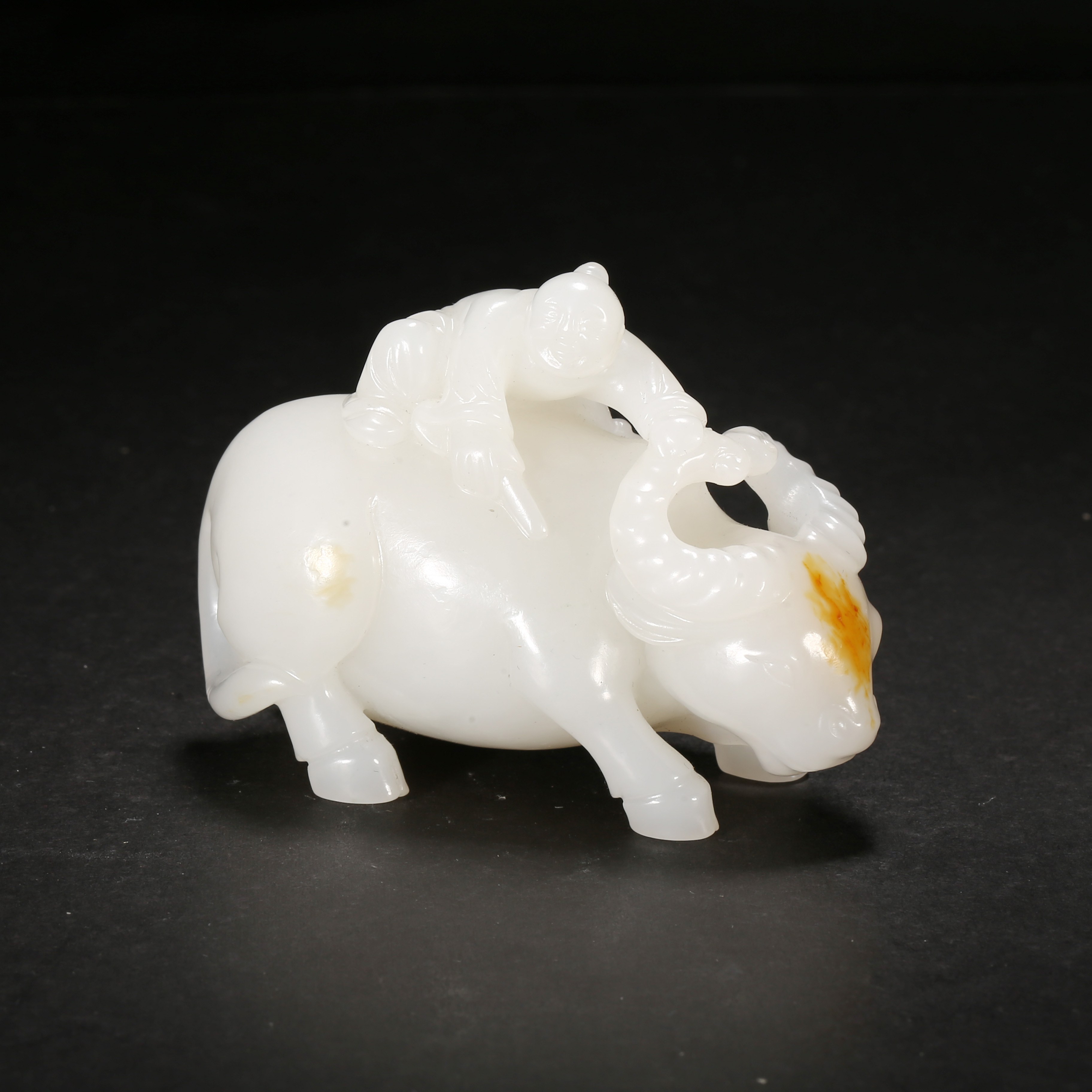 清代*羊脂白玉童子牧牛把件/06CTBGG2907/和田玉【北京文博】