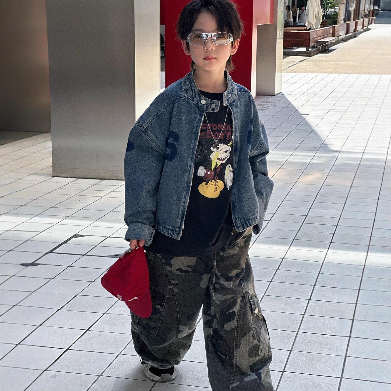 A.MU2025秋季新款立领短款牛仔夹克儿童牛仔外套男童女童洋气上衣