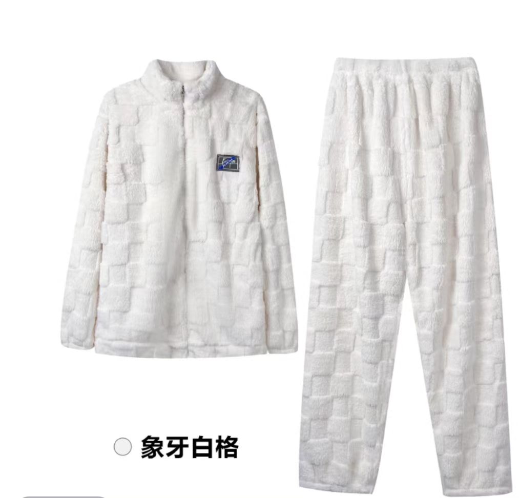 A加加厚冬季男竖领睡衣加绒加厚2025新款保暖云朵绒家居服可外穿