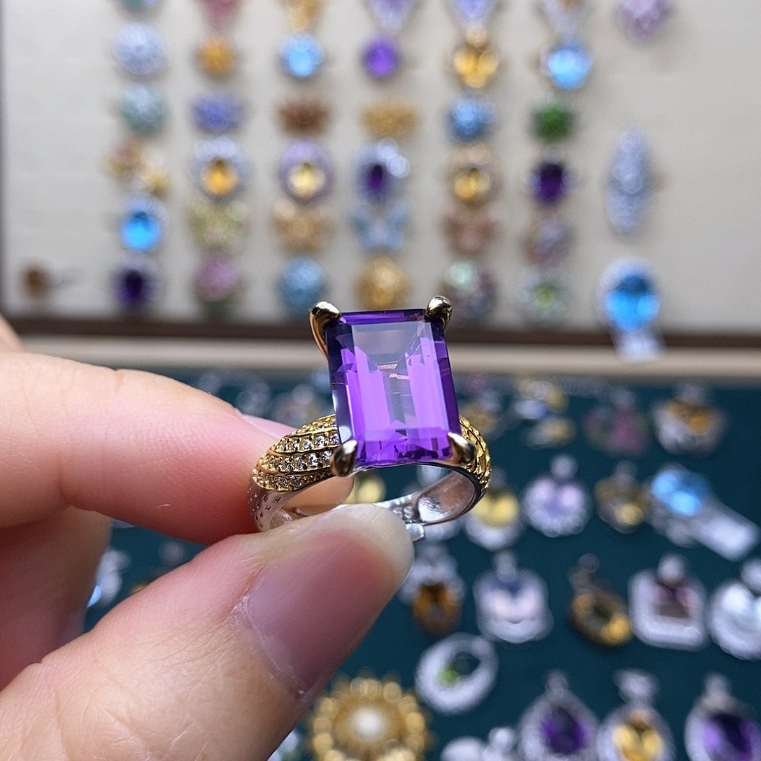 银S925镶嵌戒指紫晶一物一证