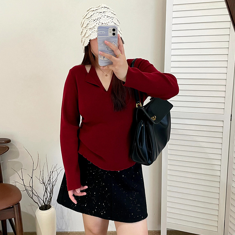 【涵胖胖】大码女装假两件挂脖上衣2025秋冬胖mm内搭针织衫23327【B】