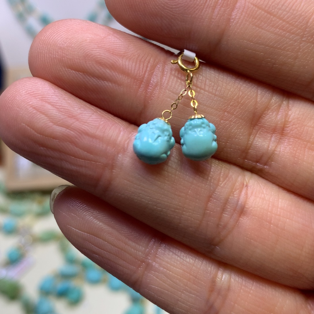 穆***夏绿松石18K金镶嵌挂件