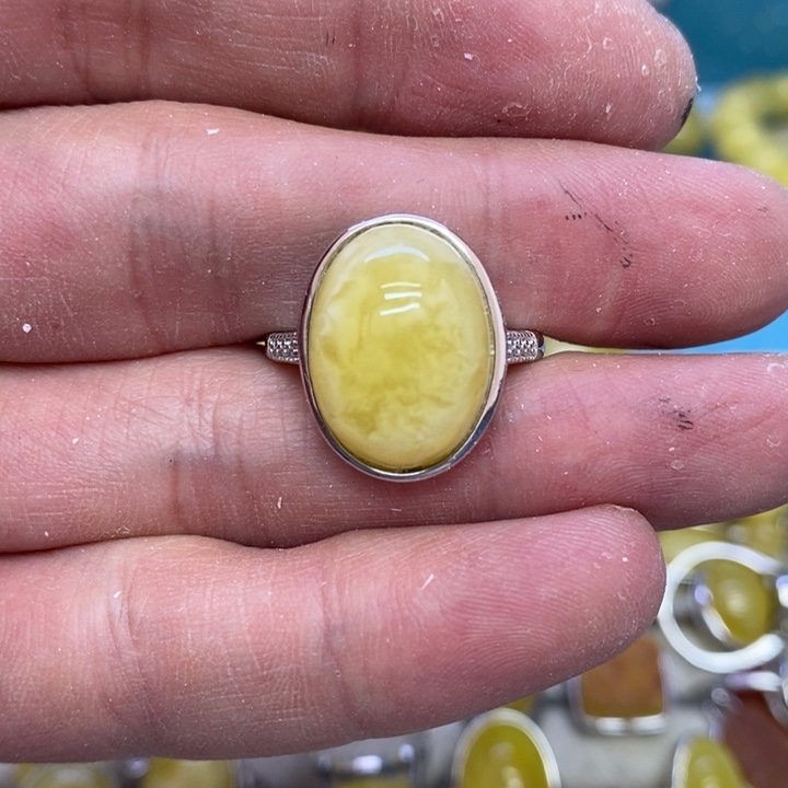 蜜蜡裸石银S925镶嵌戒指