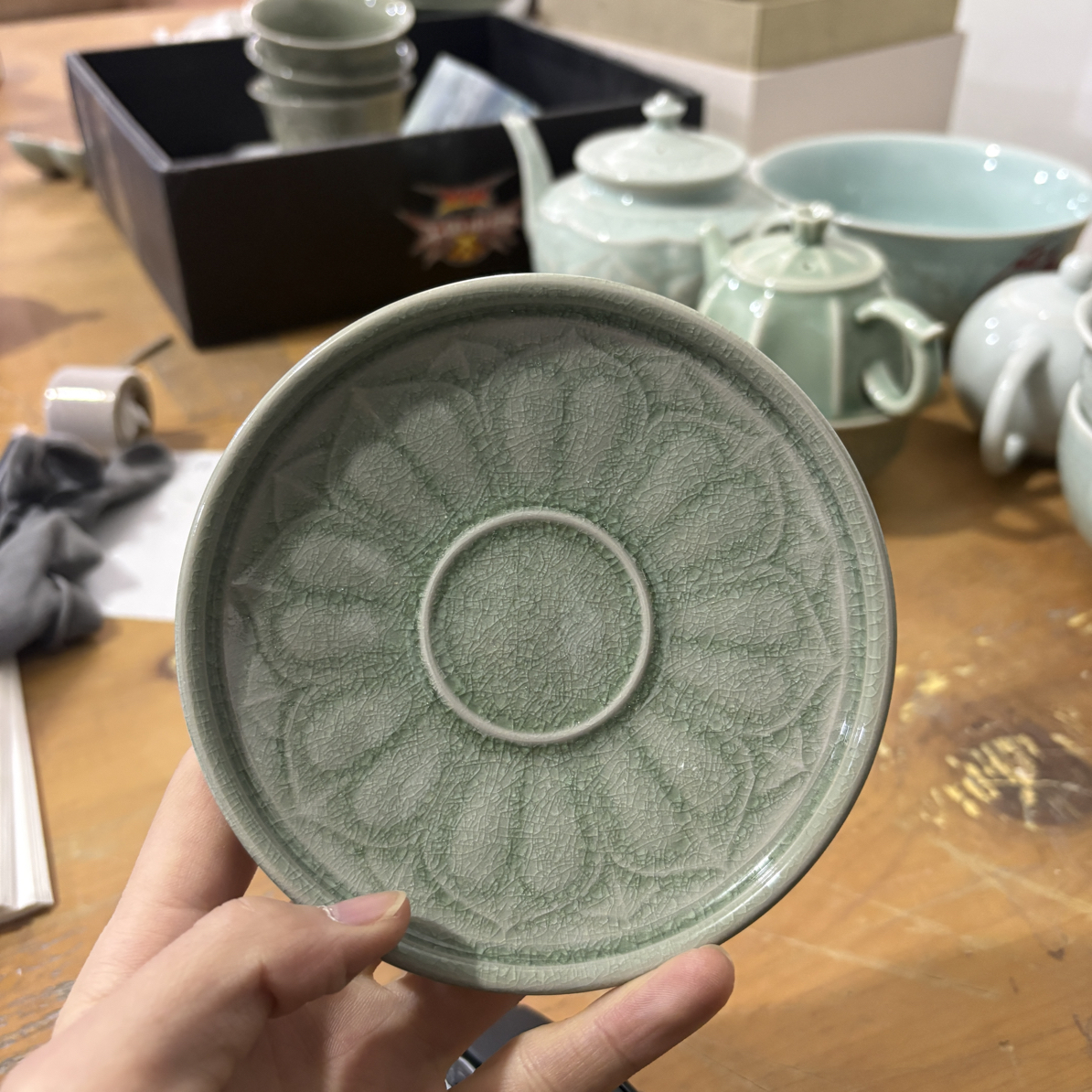 官唐秘色二级瑕疵 耀州窑青瓷中式高温瓷百圾碎 杯托一个