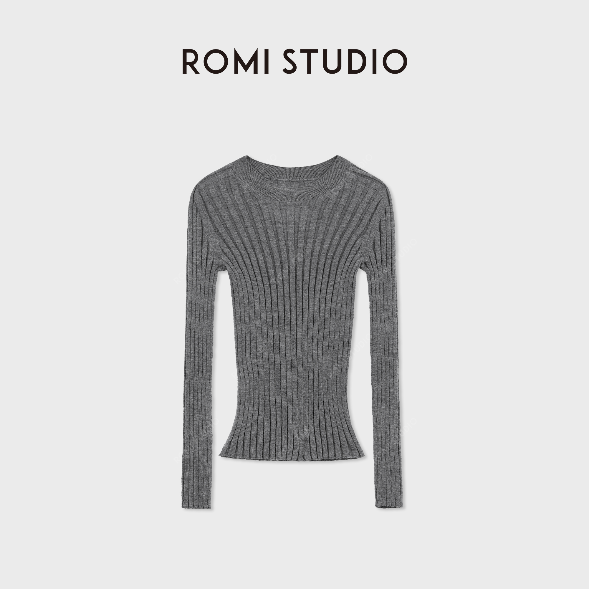 ROMI STUDIO精纺羊绒羊毛坑条打底修身弹力针织上衣 RWCAST3316