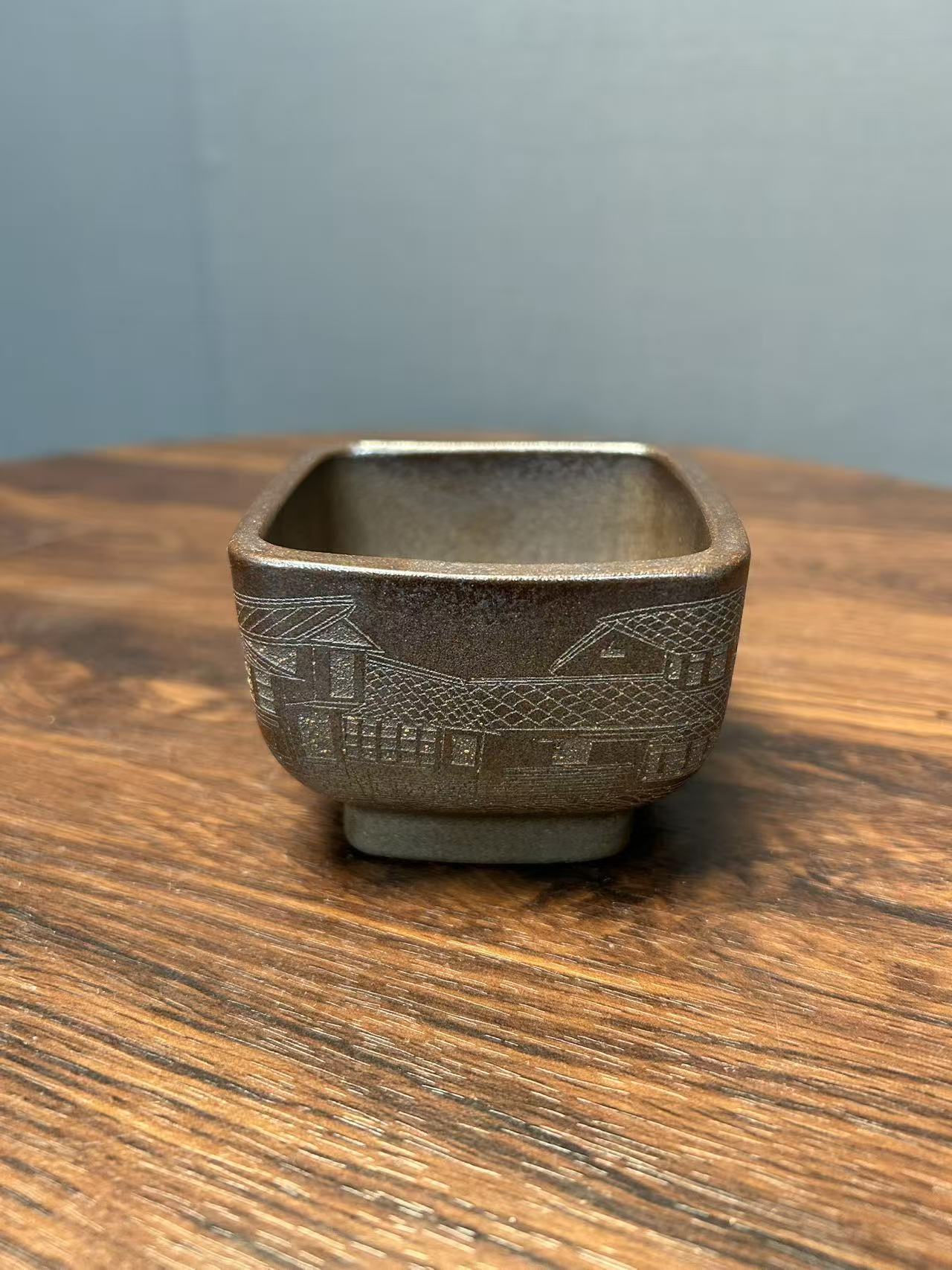 青灰段古法柴烧方杯纯手工主人杯