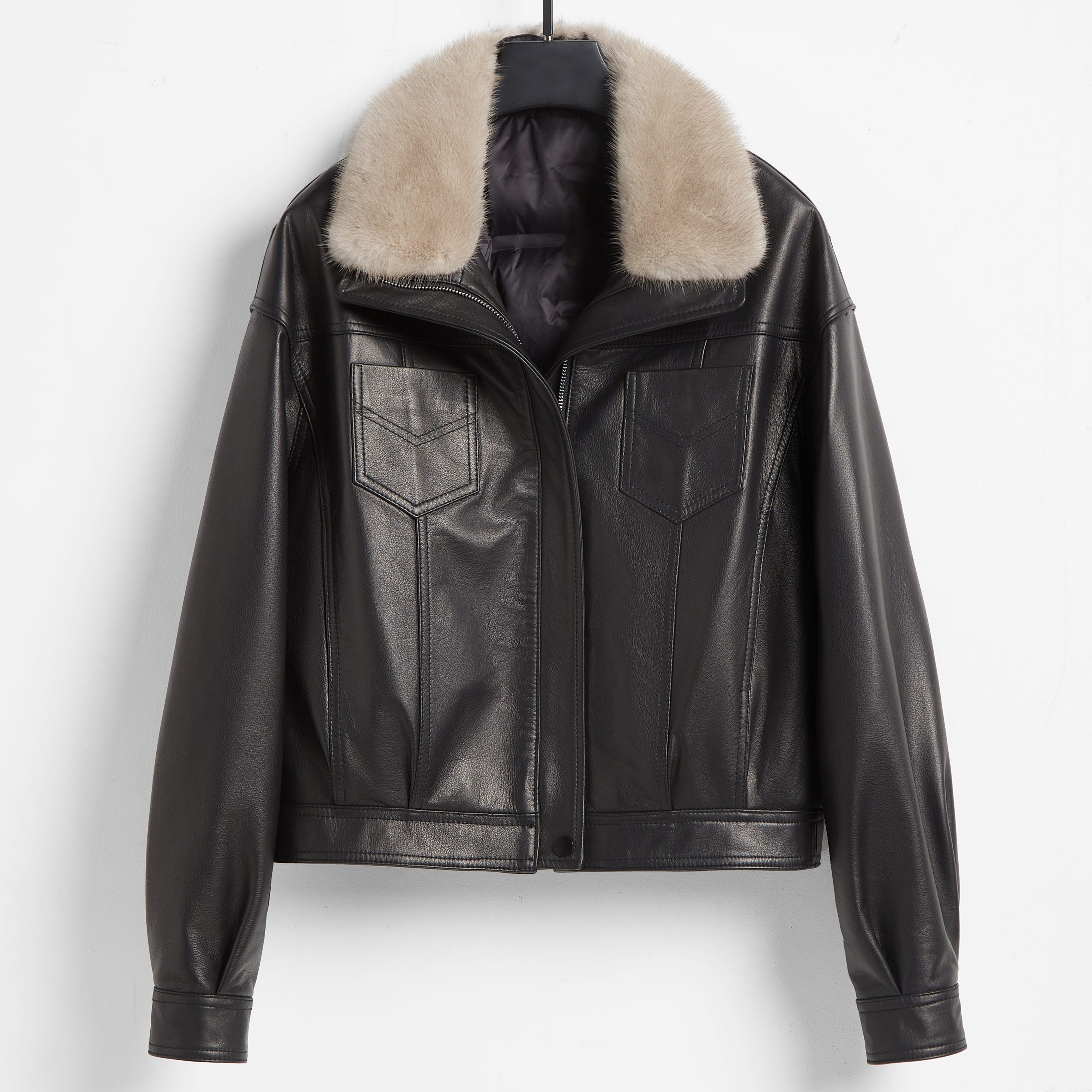 歌珞伊8825-3冬季海宁真皮皮衣女羽绒服白鹅绒绵羊皮短款翻领外套