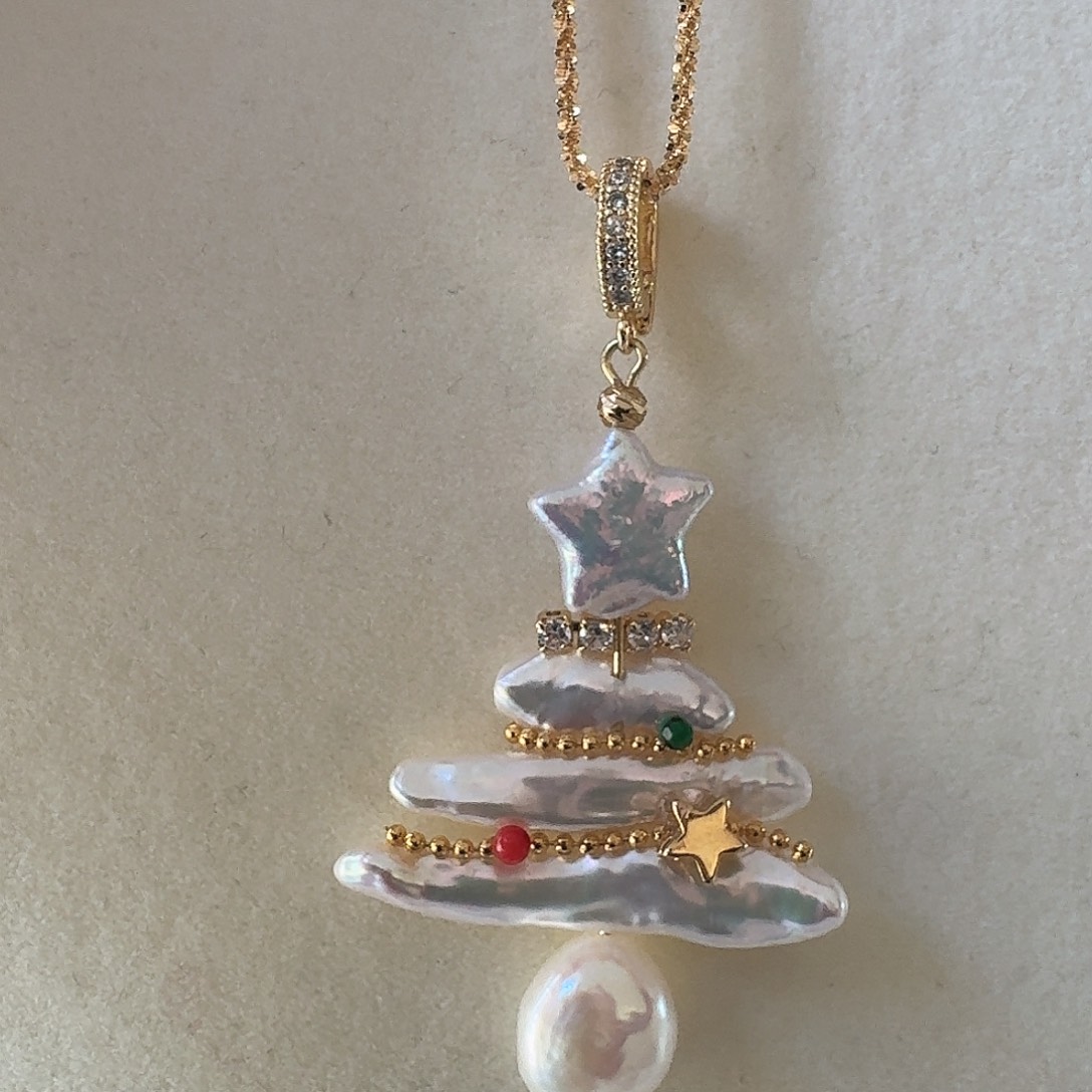 J****胸饰淡水珍珠合金圣诞树套装