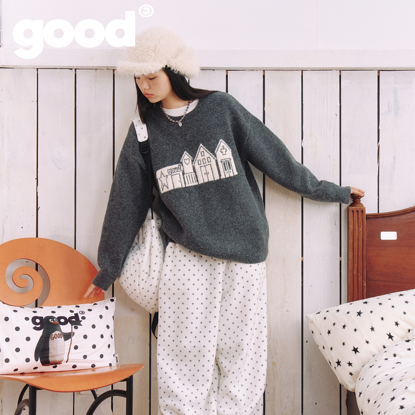 美好商店MeihaoStore「美好之家」美好线下可爱连体小屋套头毛衣