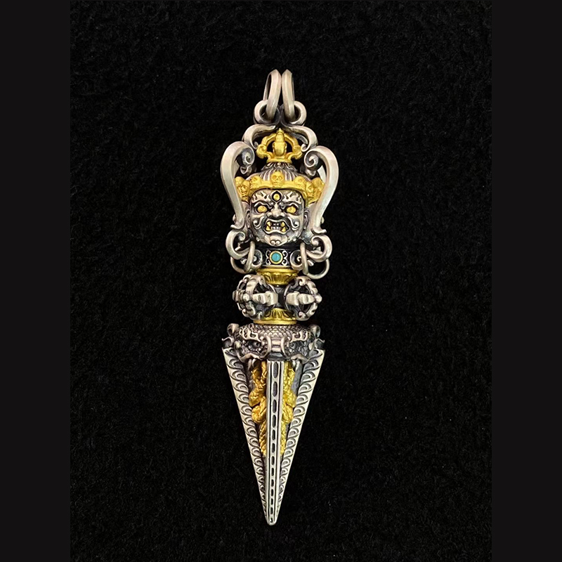 吊坠925银 【藏玺·物与悟/缘】重工银饰镶嵌普巴金刚吊坠 西藏直发 