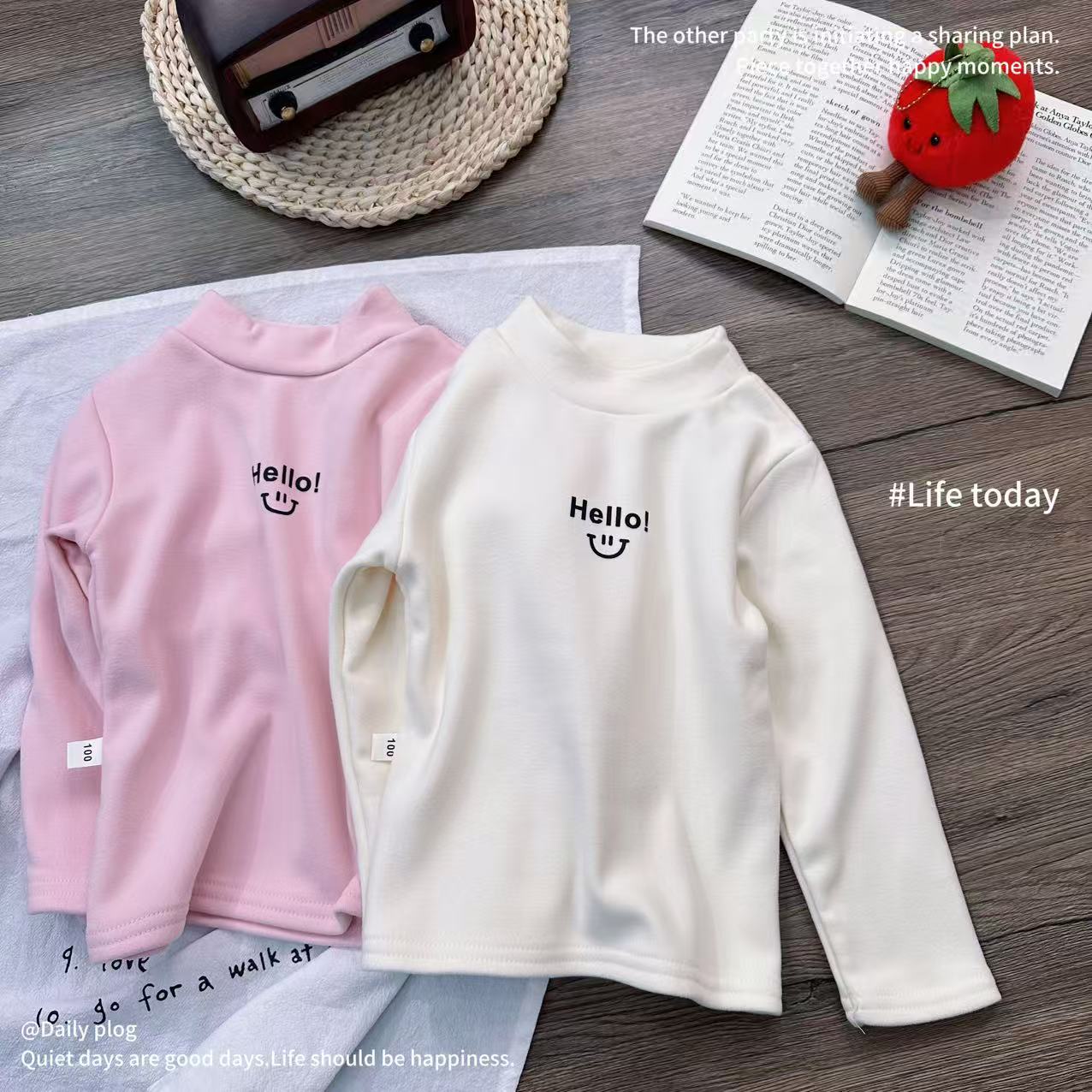 【简次方】2025冬季上新女童加绒简约大方字母印花打底衫D-H875