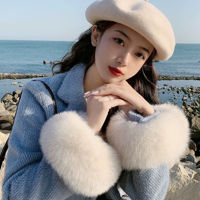 超大真毛狐狸毛袖口袖子毛圈毛毛袖套百搭保暖大衣毛毛袖套可拆卸