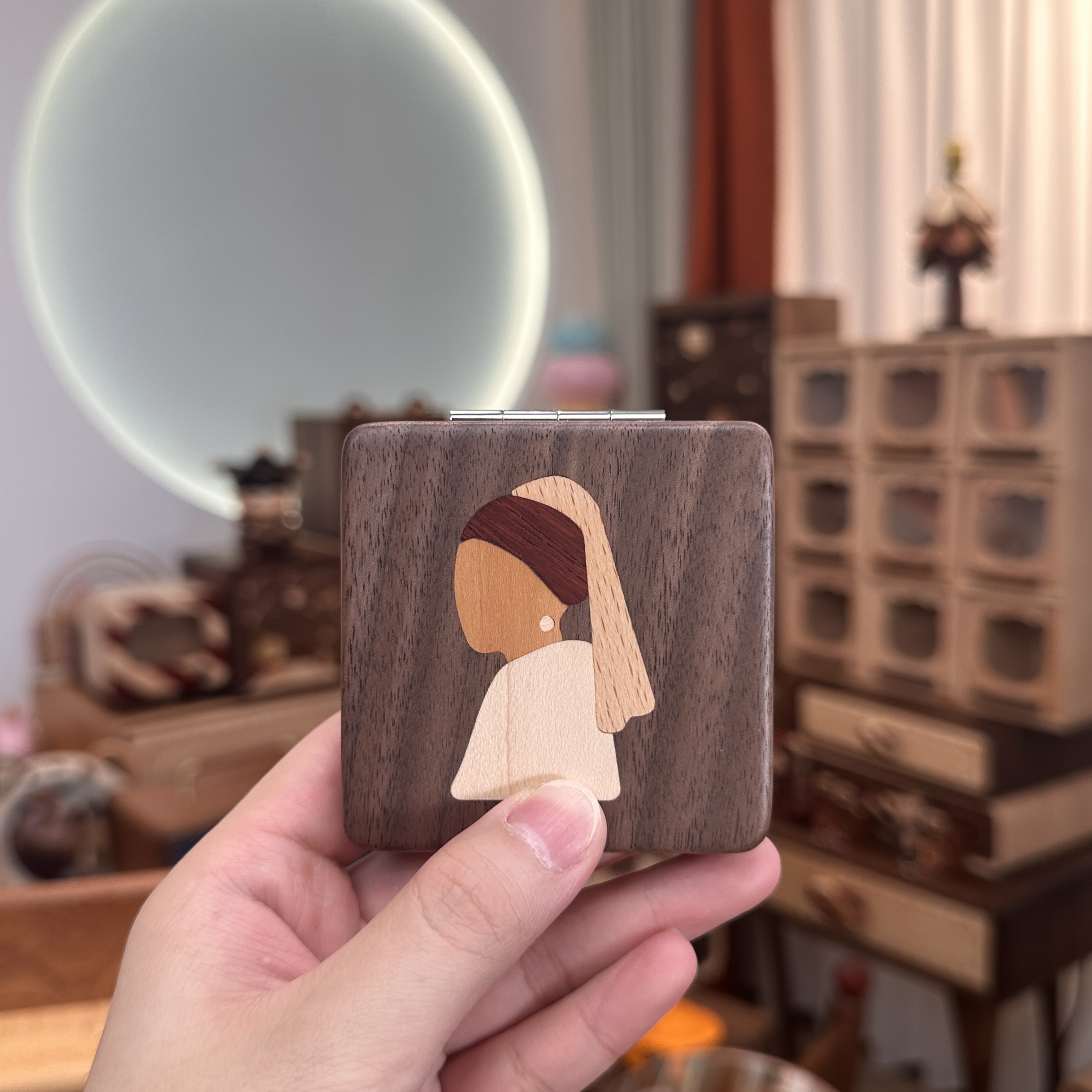 居家摆件可爱方形珍猪女孩小镜子便携随身补妆简约礼物